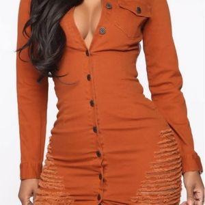 Orange Distressed Jean Dress